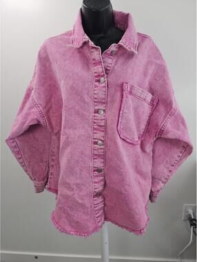Celebrity Pink Pink Denim Button Front Oversized Shirt Jacket Size M